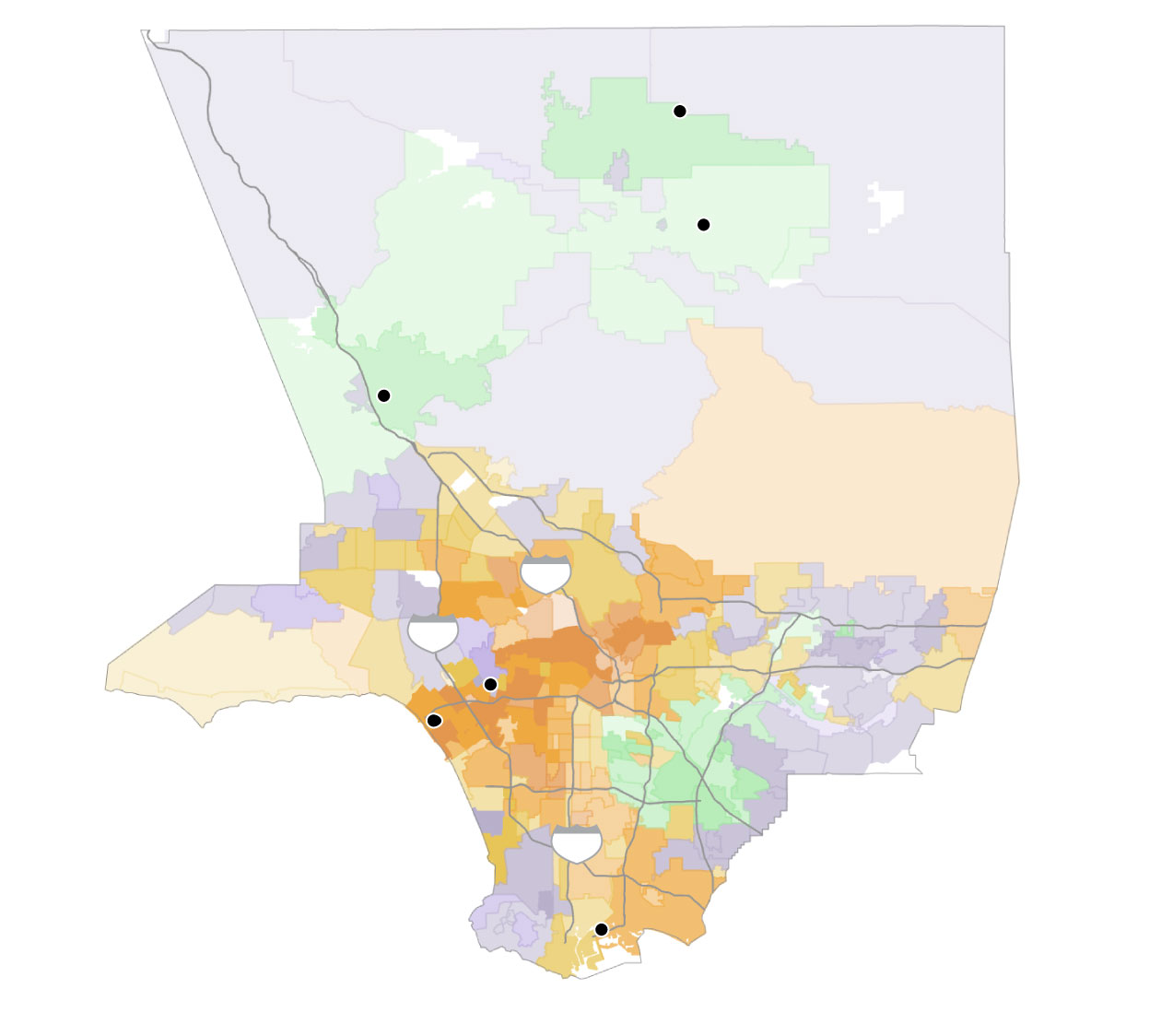 Map showing where each candidate won by neighborhood.