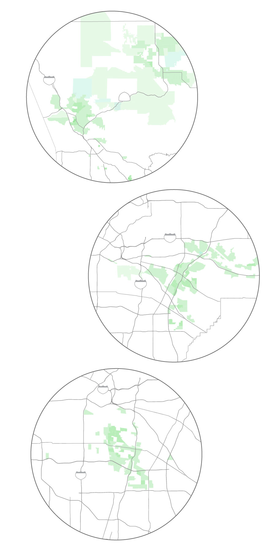 Maps showing clusters of precincts won by Hatami, Archuleta, and Ramirez.