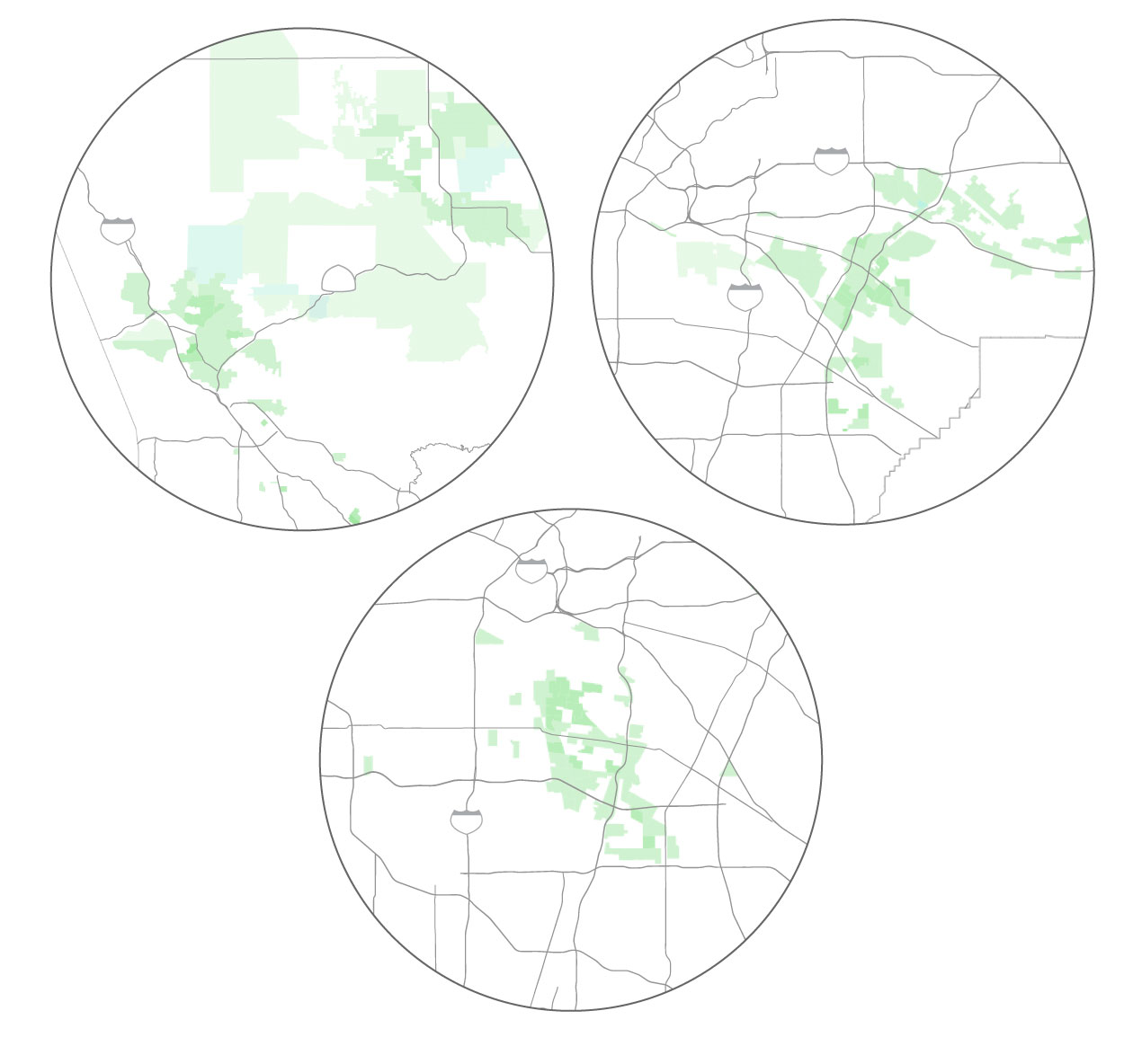 Maps showing clusters of precincts won by Hatami, Archuleta, and Ramirez.