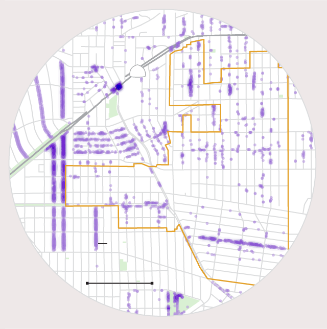 Map shows where jacaranda trees are in Beverly Grove.