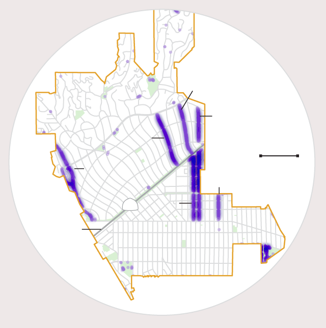 Map shows where jacaranda trees are in Beverly Hills.