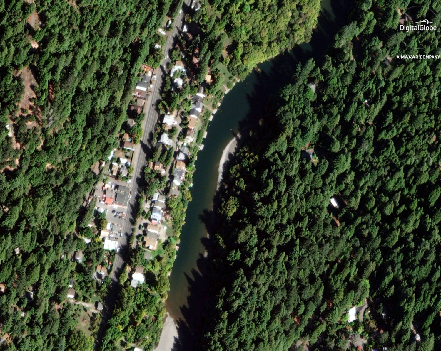 Aerial view along the Russian River shows flooding in Guerneville.