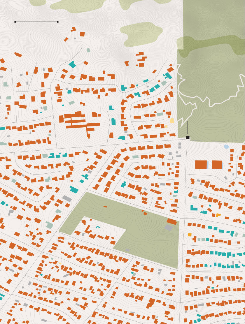 Map of damaged and destroyed buildings near Charles S. Farnsworth Park.