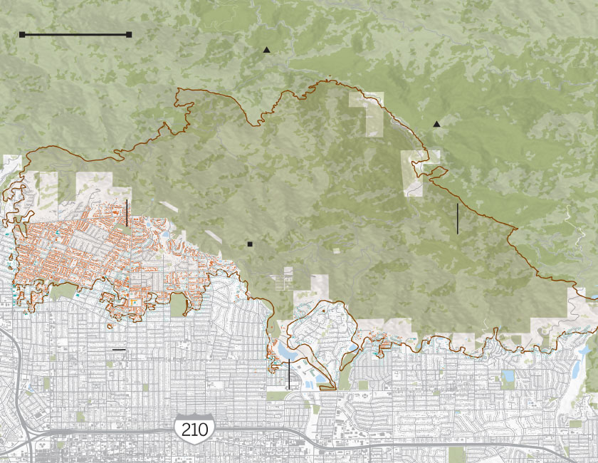 Map of the Eaton fire perimeter and damaged and destroyed buildings