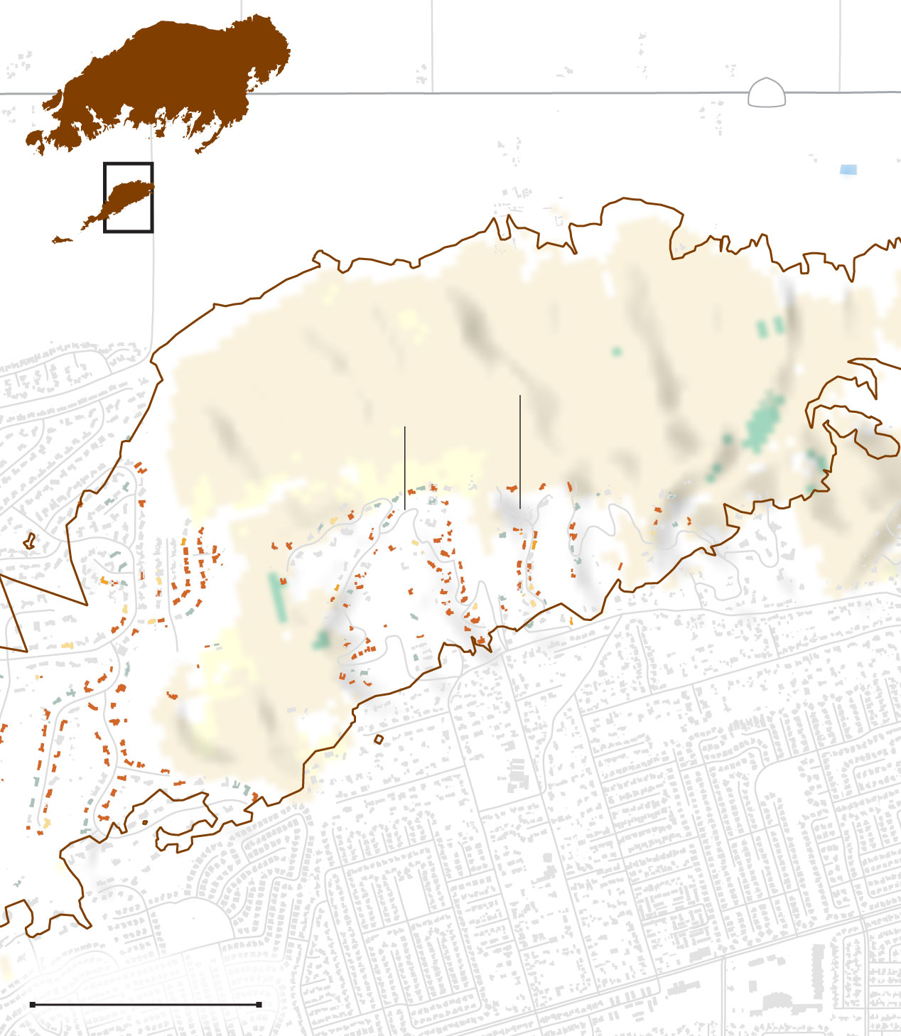 Mapa de edificios dañados y destruidos en Camarillo Hills